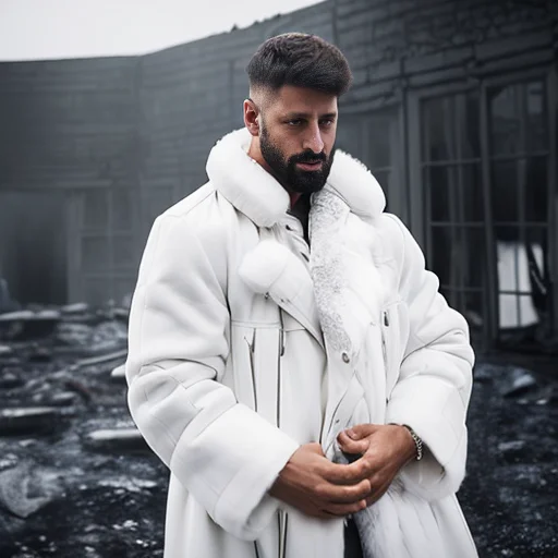 Professional Photo Of A Man In White Fur Coat, Slate Atmosph...