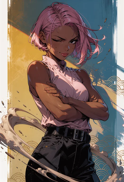 Masterpiece, A Solo Dark-skinned Young Woman With Short Pink...