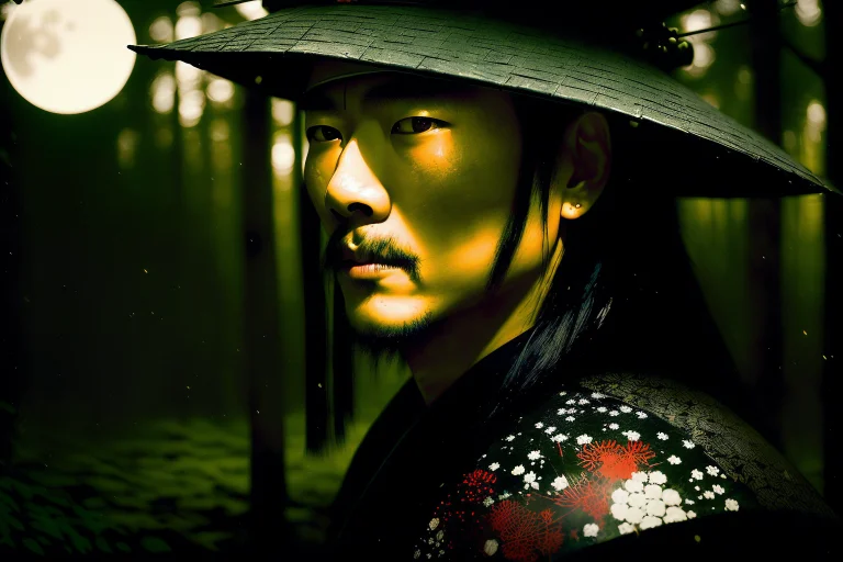 Close Up Shot1.5, Japanese Samurai Warrior, Forest Glade At...