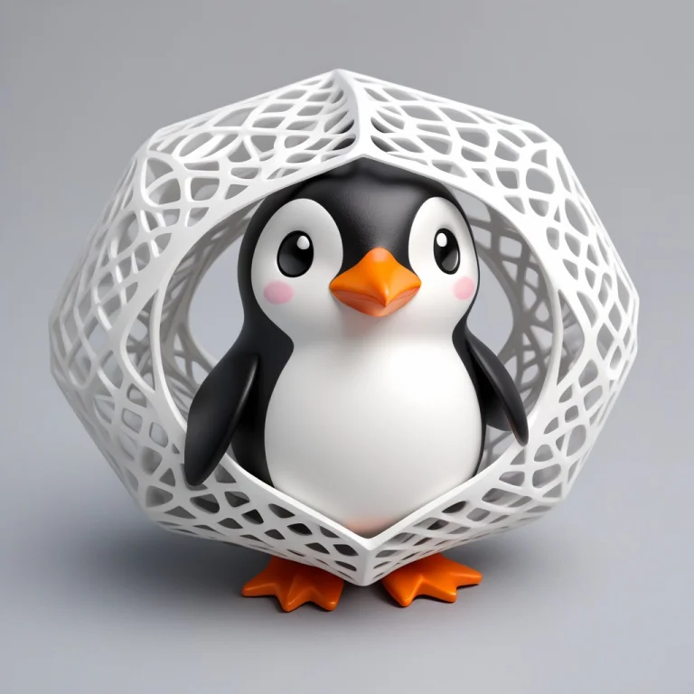 A Cute Gyroid Toy Penguin, Cute Pose, Lattice, Porous Surfac...