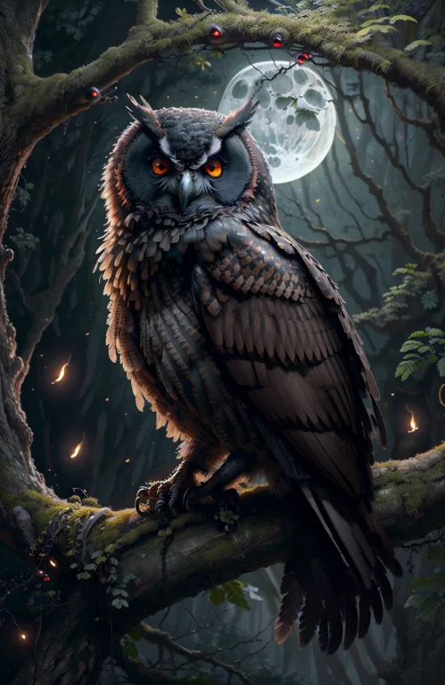 Award Winning Photo, A Black Bird Owl Sitting On A Branch, F...