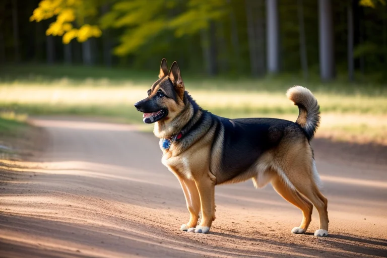 Cinematic High Angle Full-body Shot Of A Healthy German Shep...