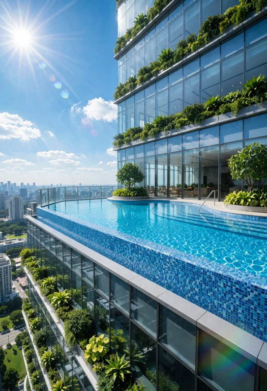 Frutiger Aero, A Rooftop Infinity Pool On A Glass Skyscraper...