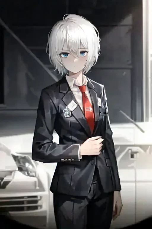 1girl, Solo, Dynamic Angle, White Hair, Blue Eyes, Short Hai...