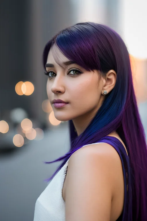 Portrait Of Girl With Purple Hair And With Cute Face, In Cyb...