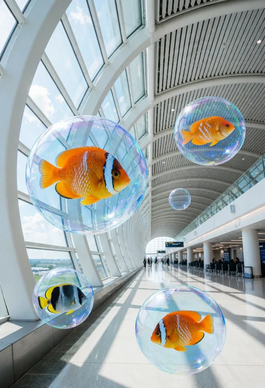 Frutiger Aero, Tropical Fish Floating Inside Transparent Bub...