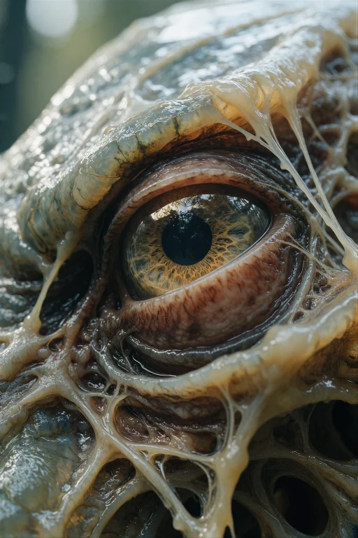 A Close-up Of A Swamp Creatures Eye Socket, Layered Transluc...