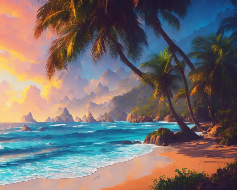 A Beautiful Beach, Forest, Art By Dgtlv2