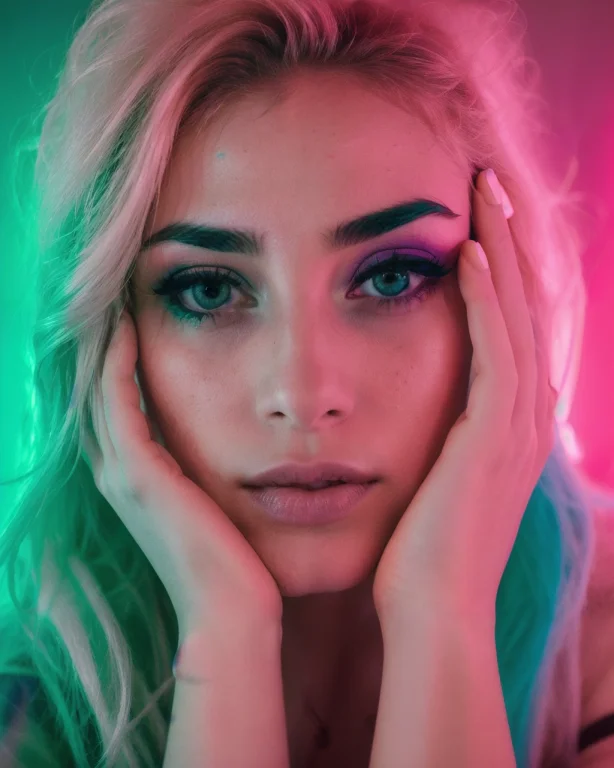 Fashion Portrait Color Photograph, Woman, Neon Lights Lorane...