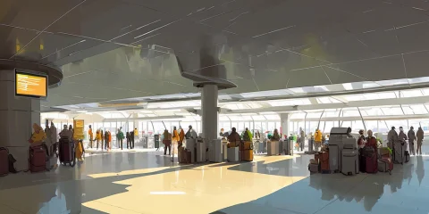 A Busy Airport Terminal Lobby 512paintstyle3-light — Stable Diffusion AI Prompt: a busy airport terminal lobby 512PaintStyle3-Light