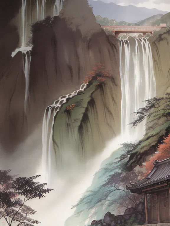 Shuimobysim,stone,bamboo,waterfall,pavilion,zhengbanqiao,