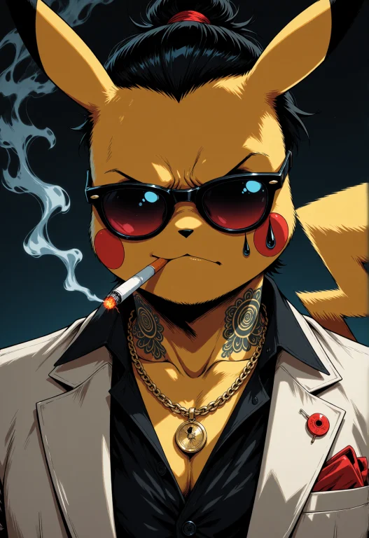 A Close-up Shot Of A Pikachu Pokemon, He Wears An Elegant Wh...