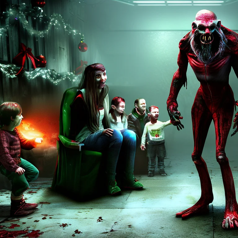 A Family At A Christmas Grotto Meeting Santa, 8k, Photo, Hyp...