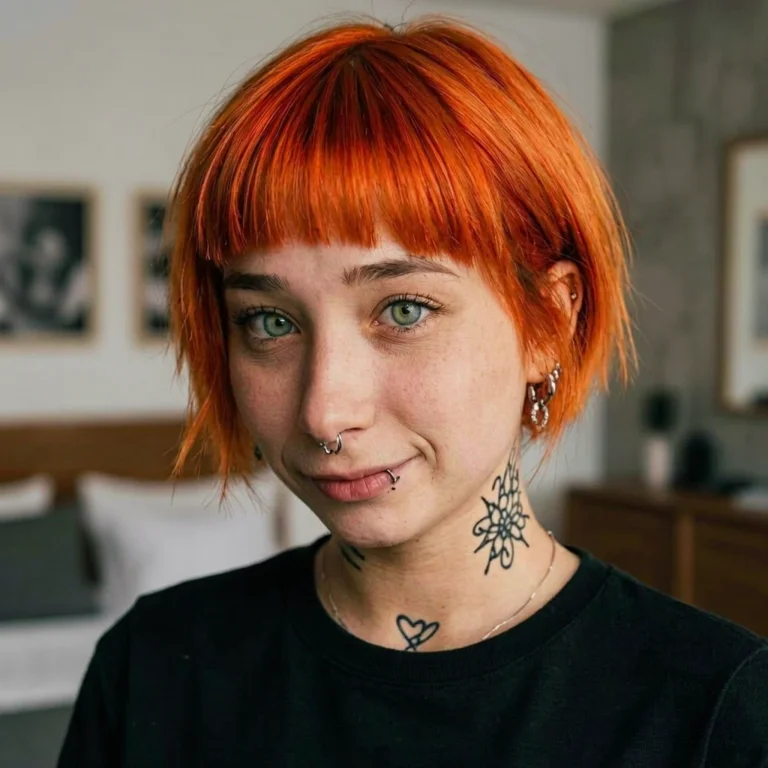 Livvd, Adult Dutch Woman, Bright Copper-orange Short Bob Hai...