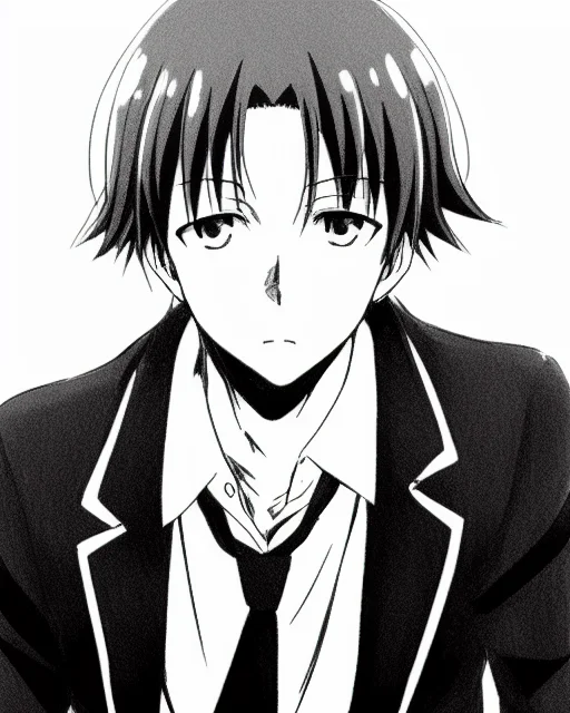 Black And White Pencil Sketch Ayanokouji 1boy