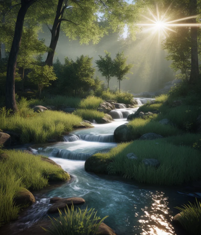 Realistic Landscape, 3d, Light, Nature, Anime, Ray Tracing,...