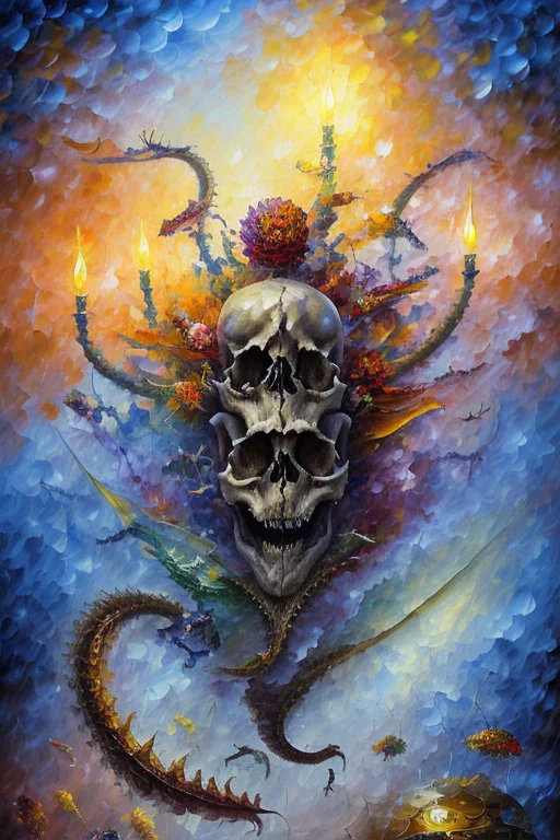 Mdjrny-v4 Style Of An Oil Painting Of A Flower Dragon Skull1...