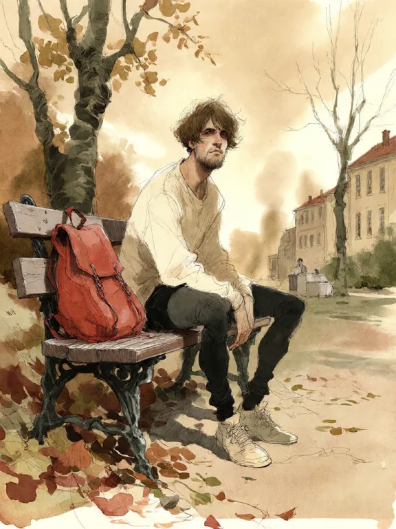 Bradhamel Art Style. A Lone Young Man With Tousled Brown Hai...