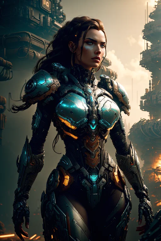 A Beautiful Woman Cyborg Warrior In The Style-rustmagic, Cyb...