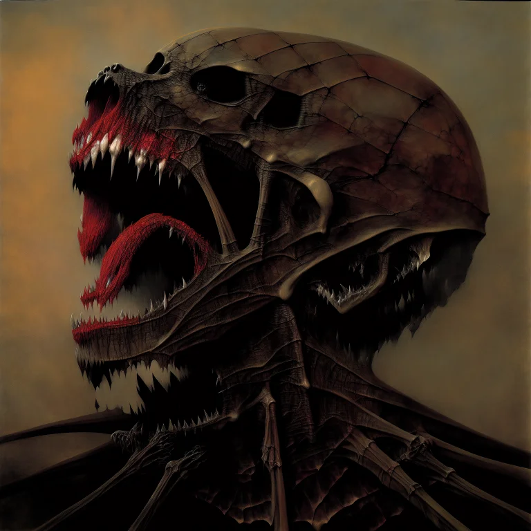 Skeleton Of Dragon Screaming, By Zdzislaw Beksinski2, Desper...