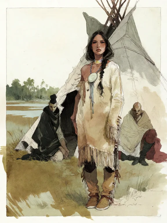 Bradhamel Art Style. A Young Indigenous Woman With Long Dark...