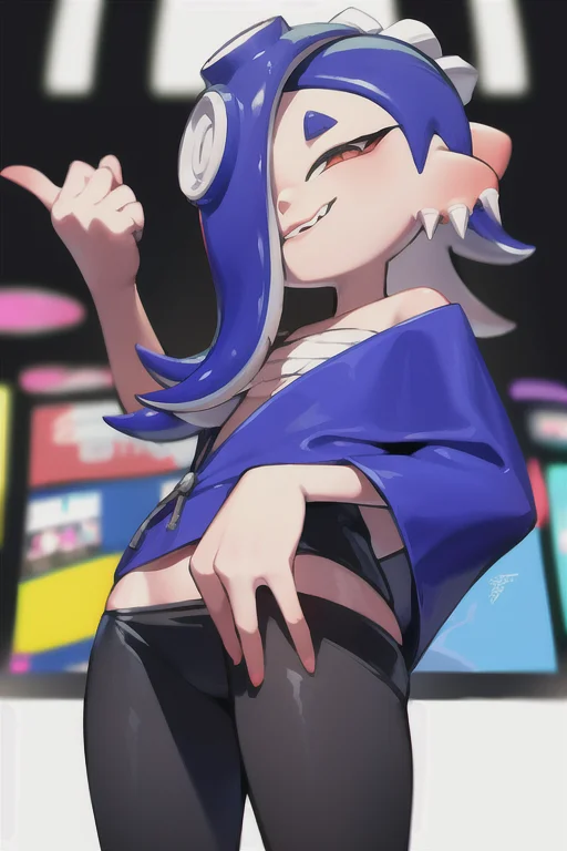 Splatoon, Sfw, Cute, Shiver, Cyberpunk City Background, Peac...
