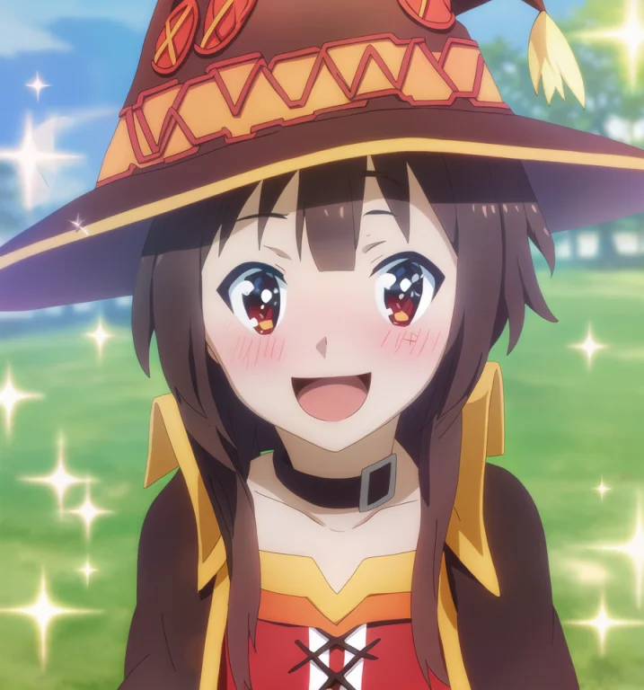 Sparkle Megumin, Close-up, Blushing, Happy