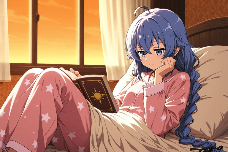 1girl, Roxy Migurdia, Sensetive, Pink Pajamas With Star Patt...