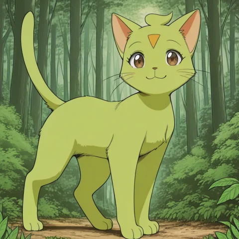 Hinagikuwp, Solo, 1girl, Feral, Furry, Cat, Green Fur, Hair... — Stable Diffusion AI Prompt: Hinagiku(WP), solo, 1girl, feral, furry, cat, green fur, hair tuft, yellow foreh...
