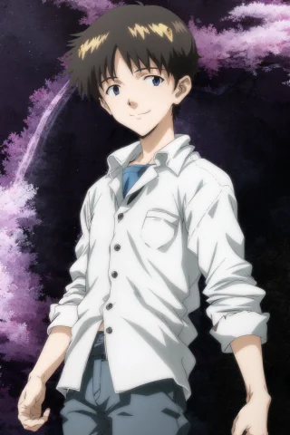 Lorashinjiikarievangelionv100.45, Ikarishinji, Male Focus, 1... — Stable Diffusion AI Prompt: , ikarishinji, male focus, (1boy:1.2), white shirt, looking at viewer, smile, an...