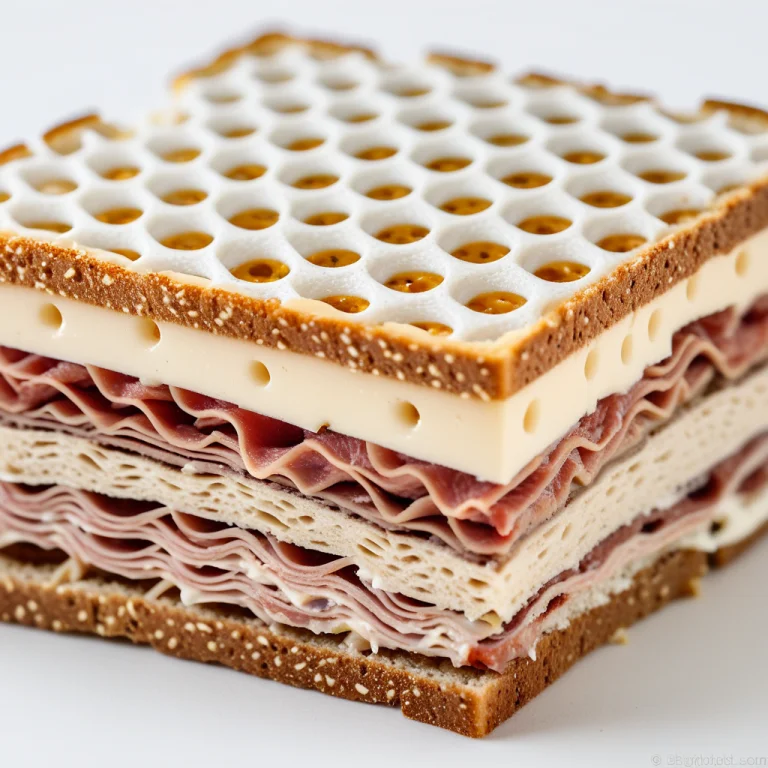 A Cross-section Of A Sandwich Where Bread, Cheese, And Meat...