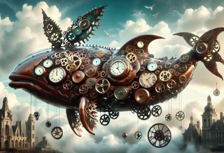 A Colossal Mechanical Whale Flying Through A Surreal Victori...