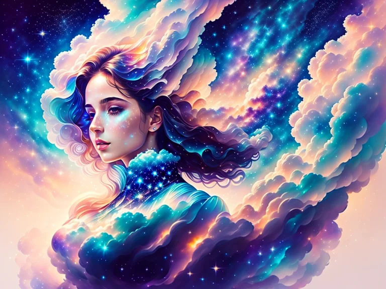 Woman Made Of Clouds, Cloud Body, Stars Background, Stunning...