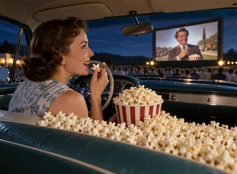Lorakrea50s1a Romantic Couple Sharing Popcorn At A Drive-in...