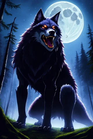 Digital Painting, Werewolf, Forest, Night, Moon, Gloomy, Dar... — Stable Diffusion AI Prompt: digital painting, werewolf, forest, night, moon, gloomy, dark, rabid, masterpiec...