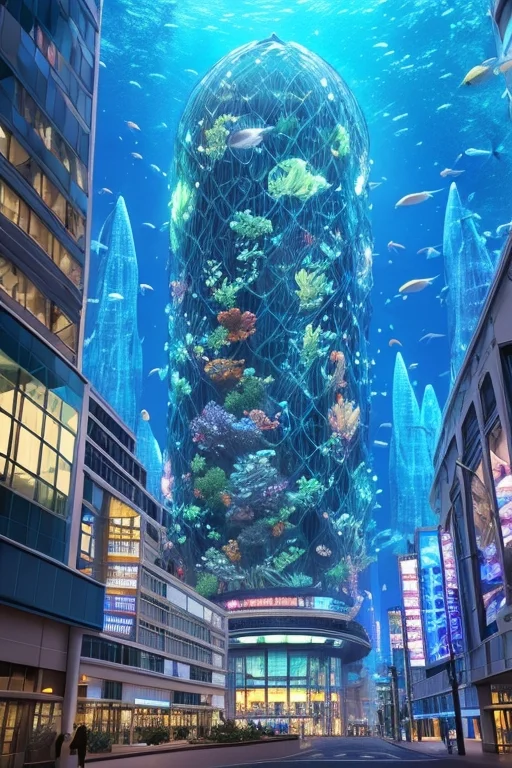 A Transparent Building As A Giant Aquarium Containing Marine...