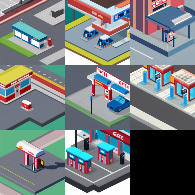 Isometric Gas Station, Isopixel Style