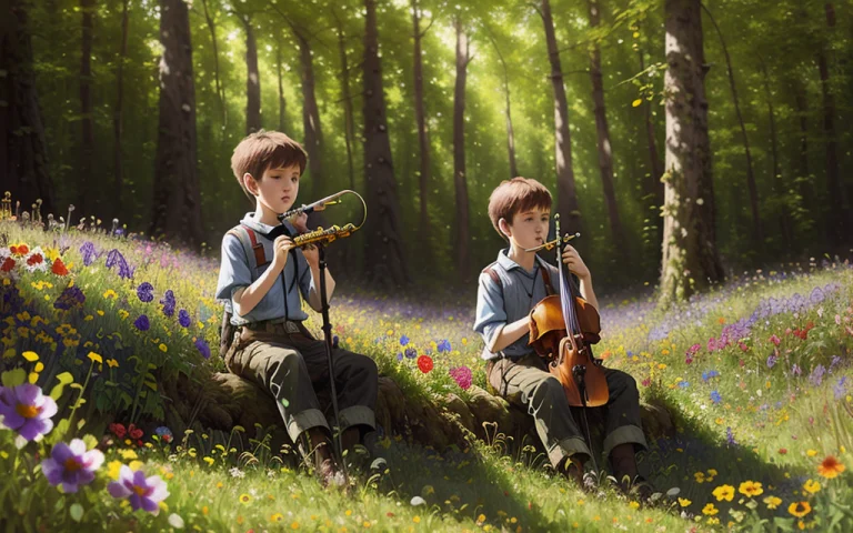 Style-petal, Illustration, Landscape, One Shepherd Boy Sitti...