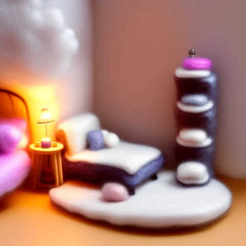 Miniwool Style Of A Miniature Bedroom, Product Photo, Miniat... — Stable Diffusion AI Prompt: miniwool style of a miniature bedroom, product photo, miniature, diorama