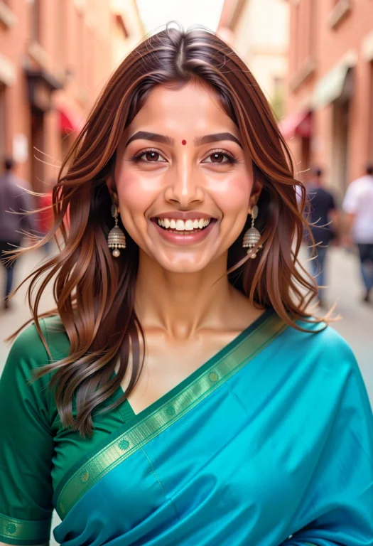 Close-up Portrait Of A Cheerful Young Indian Woman Smiling W...