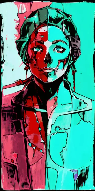 Covered In Blood, Cyan Color, Loratarot Card 512x10241