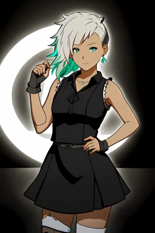 Photo A Peppermint, Standing, Mint Hair, Full Body, In Black... — Stable Diffusion AI Prompt: Photo a peppermint, standing, mint hair, (full body), in black dress, in a dark...