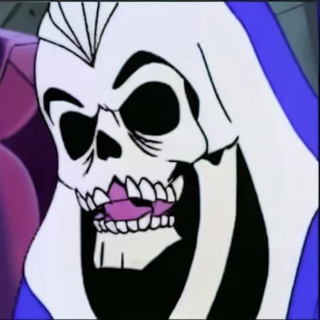 A Cartoon Character With A Skull On His Face And A Purple Ho...