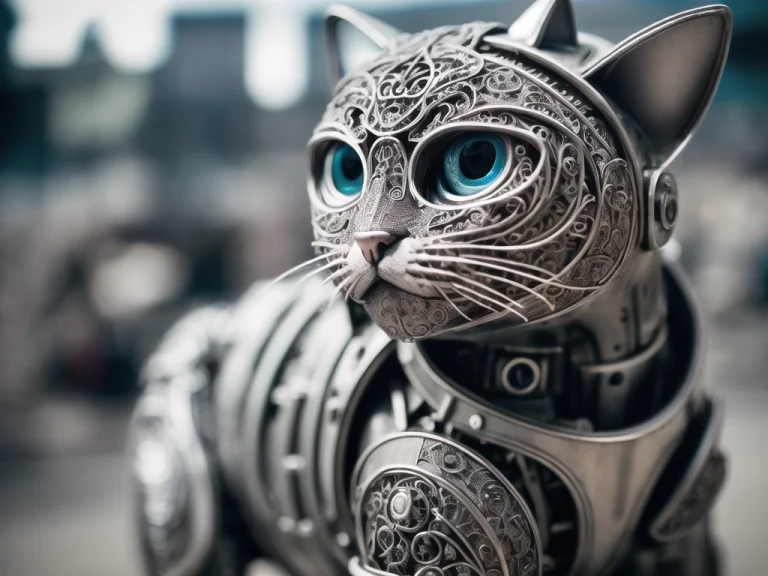 Raw Photo, A Cute Metal Cat, Cyborg, Cyberpunk Style, Intric...