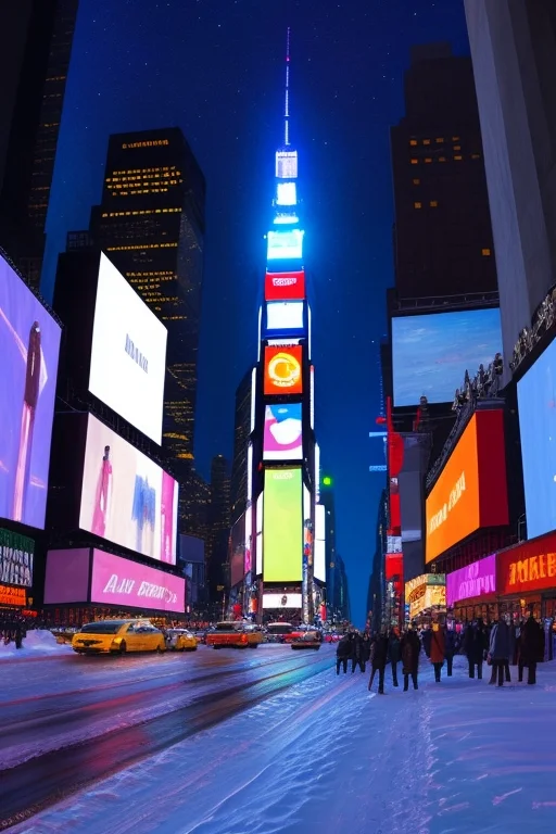 Times Square, Aurora Borealis, Night Sky, Snow, Extremely De...
