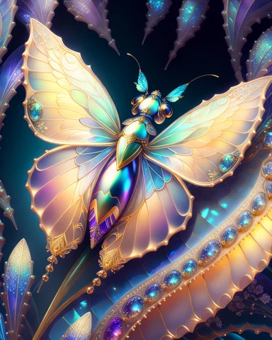 Iridescent, Flying Insect, Scales, Wings, Blues, Textured, I... — Stable Diffusion AI Prompt: Iridescent, flying insect, scales, wings, blues, textured, intricate, ornate, sh...