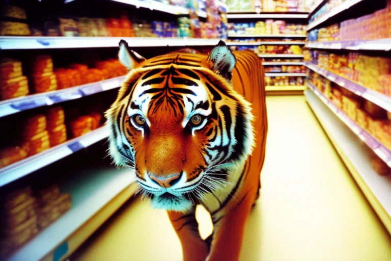 Lomo Style Photograph At The Grocery Store A Tiger Walking D...