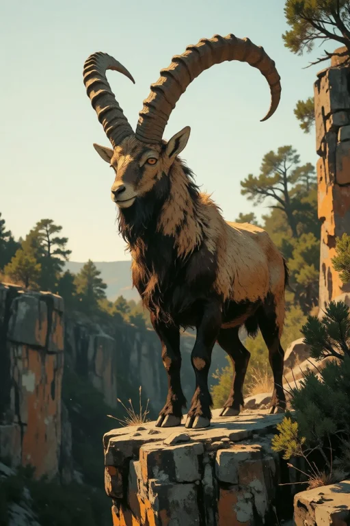 Nature, A Massive Male Bezoar Ibex Standing On A Basalt Clif...