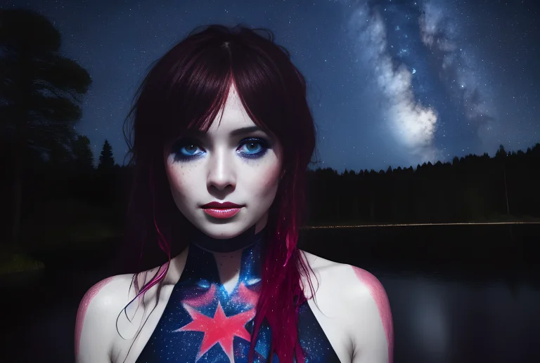 Girl, Detailed Facial Features, Wide Angle, Colorful Body Pa...