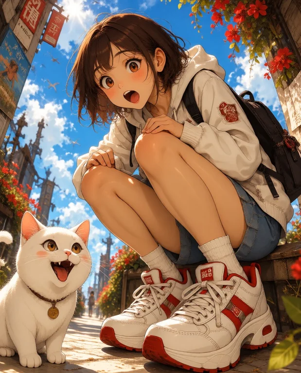 Bright Shonen Comedy Anime Key Visual, A Funny Girl In An Ov...